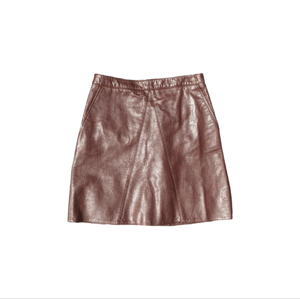 Faux Leather Brown 1970s Style Vintage Mod Miniskirt High Waisted Size Medium M